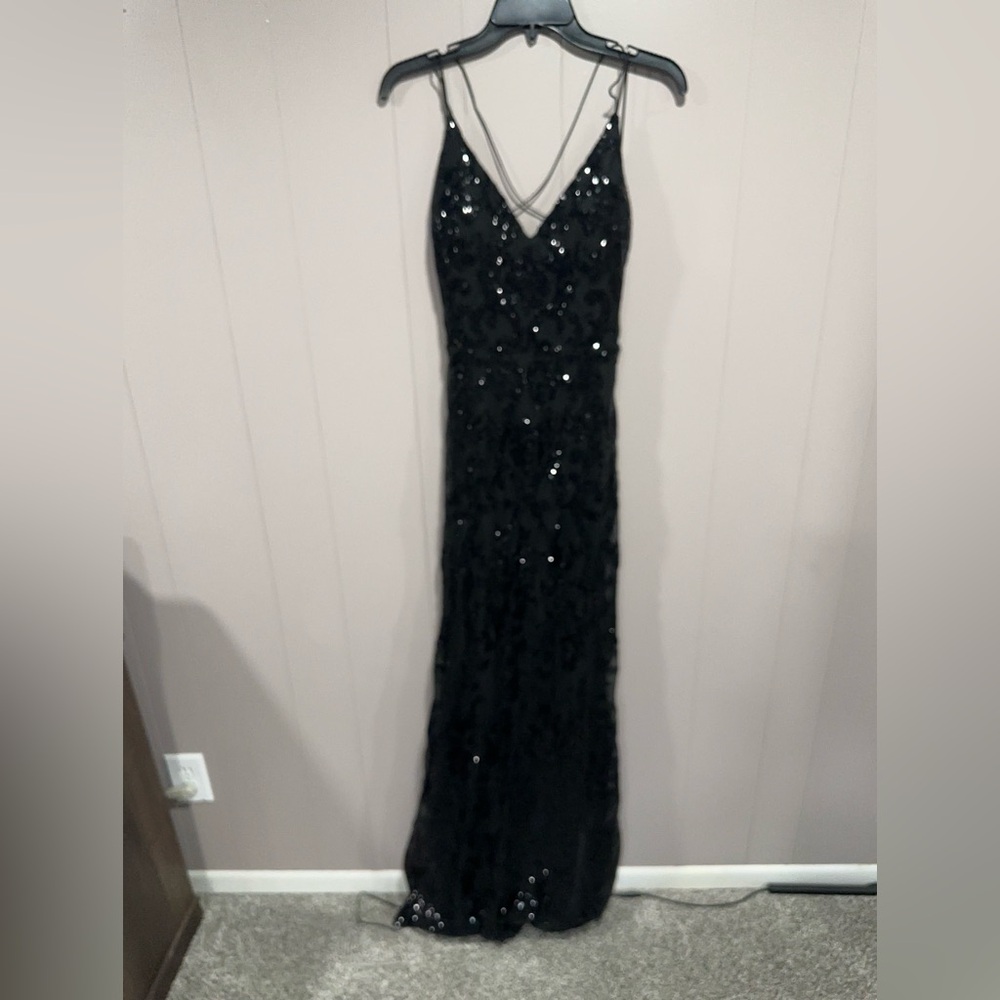 Beautiful long black sequin appliqué dress